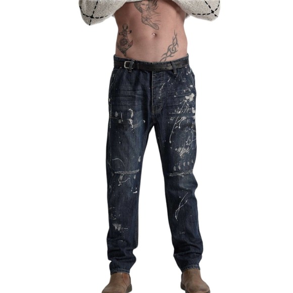 NWT One Teaspoon Mr. Golds Cowboy Paint Splatter Relaxed Fit Jeans Sz 34 X 29 - Picture 2 of 13